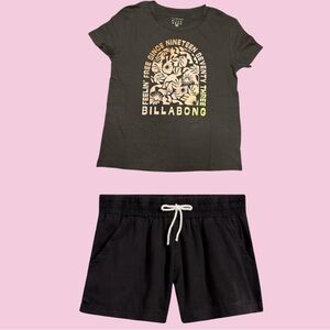 Billabong Black Tee and Black Shorts Set
